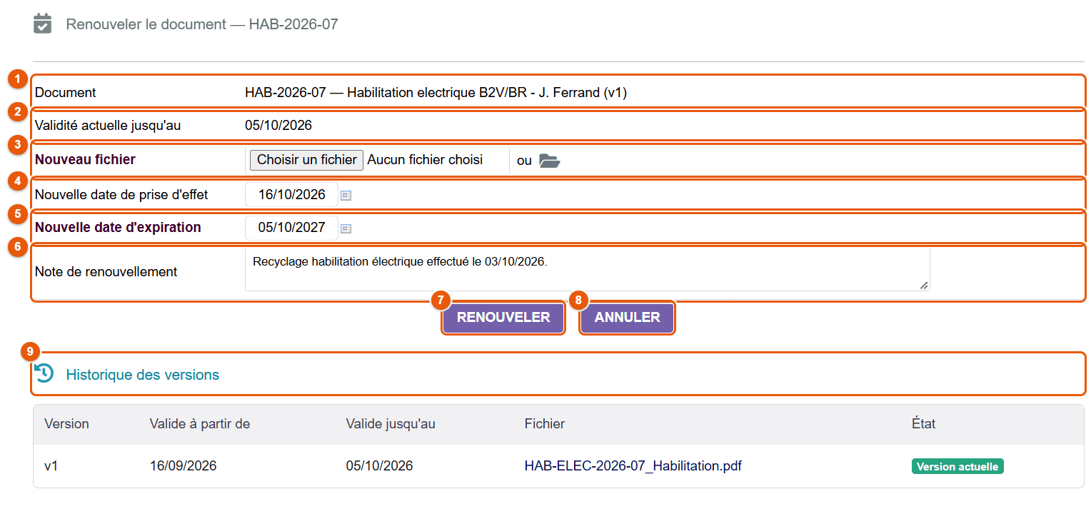 Renouveler un document à validité